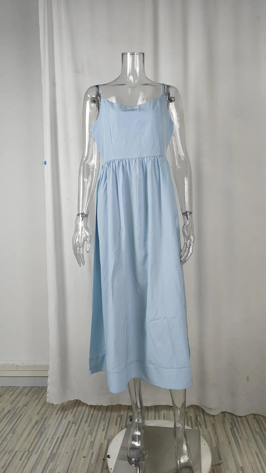 Summer U-neck Casual Female Vintage Elegant  Spaghetti Strap Dress Women Elegant Solid Sleeveless A-line Midi Women's Dresses