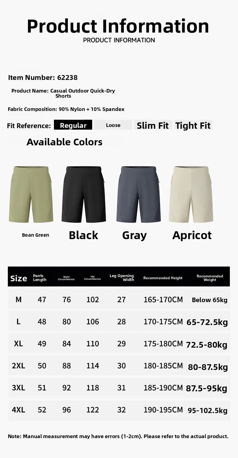 Men's Outdoor Quick Dry Breathable Fabric 3D Tailored Shorts Summer Five-Quarter Pants Short Pants Comfortable Lightweight