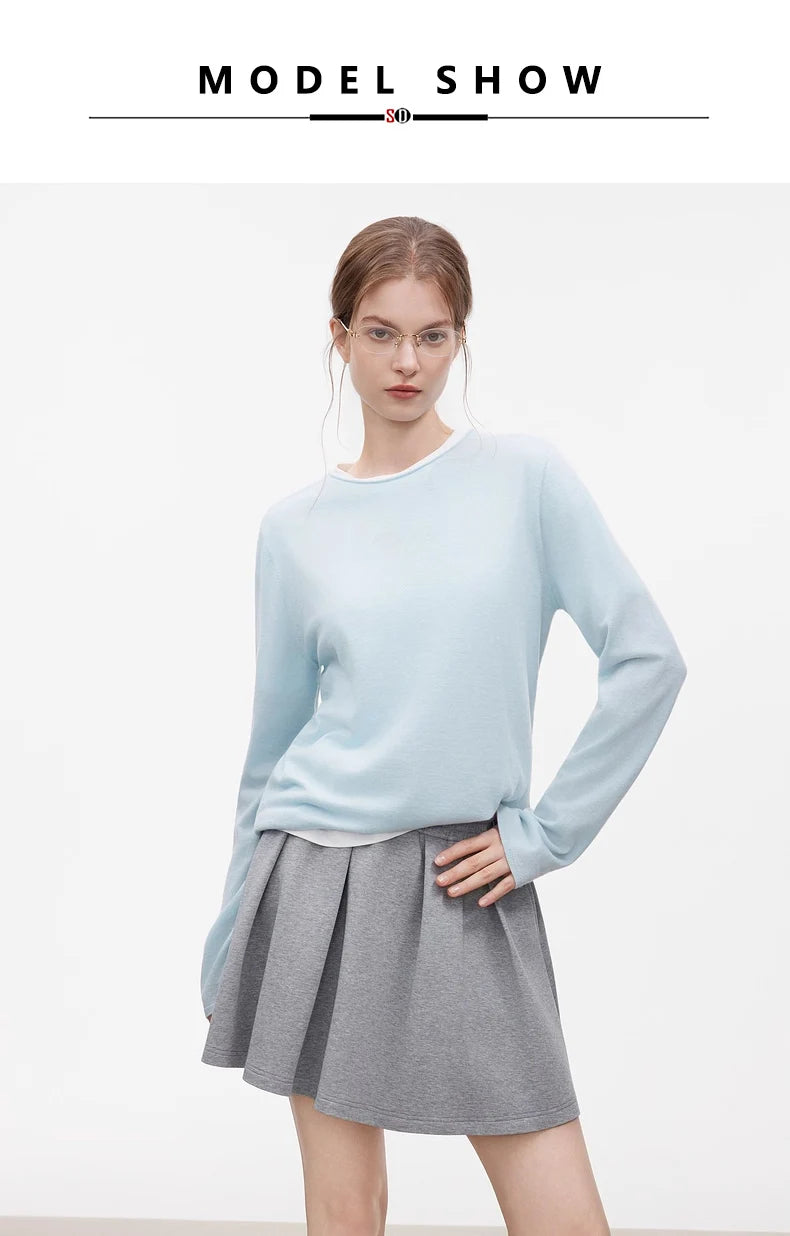 SuyaDream, Women Wool Pullovers, 5%Cashmere 92%Wool, Soft Cozy Sweaters, 2025 Fall Winter Basic Solid Knit Top