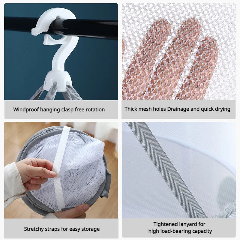1/2 Layer Clothes Dryer Basket With Hanging Hook Fine Mesh Polyester Household Towels Foldable Baby Sweater Drying Rack For Home