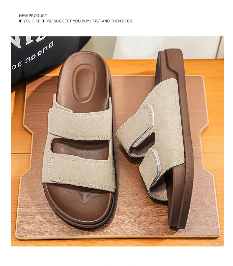 Birkent Men's Sandals Summer 2026 Outdoor Sports Beach Flat Slippers Thick Bottom Anti-slip Wear-resistant Casual Slip-ons