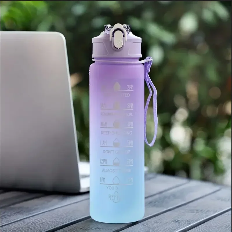 Sports Water Bottle with Time-Tracking Straw Leak Proof Locking Flip Cover for Easy Carry Ideal for Outdoor Adventures