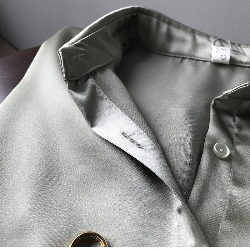 Fall Turn-down Collar Elegant Satin Loose Women Shirt 2026 Plus Size Blouse Autumn Vintage Casual Button Silk Tops