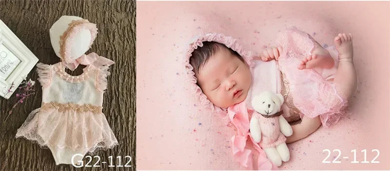 0-3Month Baby Newborn Photography Props Baby Hat Baby Girl Lace Romper Bodysuits Outfit  Photography Clothing
