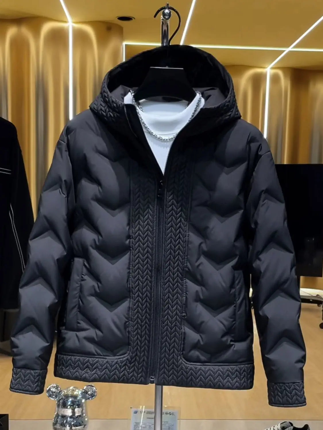 Men's Autumn Winter Hooded Coat Patchwork Cotton Jacket Fashion Versatile Warm Parkas with Wheat Spike Design
