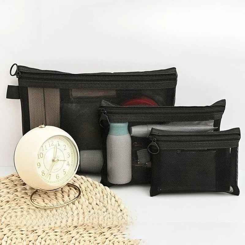 1pcs Mesh Clear Cosmetic Bags Small Large Black Makeup Bag Portable Travel Toiletry Organizer Case Lipstick Storage Pouch