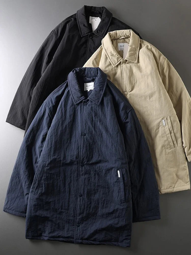 Japanese retro collar cotton jacket men's winter mid to long length cotton jacket men's warm jacket jacket with cotton clip