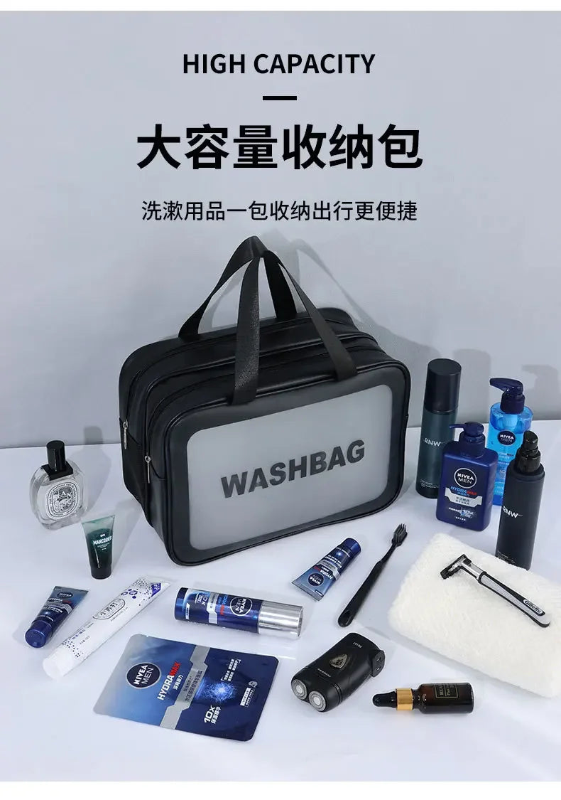 Dry-Wet Separation Double Transparent PU Makeup Bag Portable Washing Bag Cosmetic Storage Bag Travel Fitness Swimming Essentials