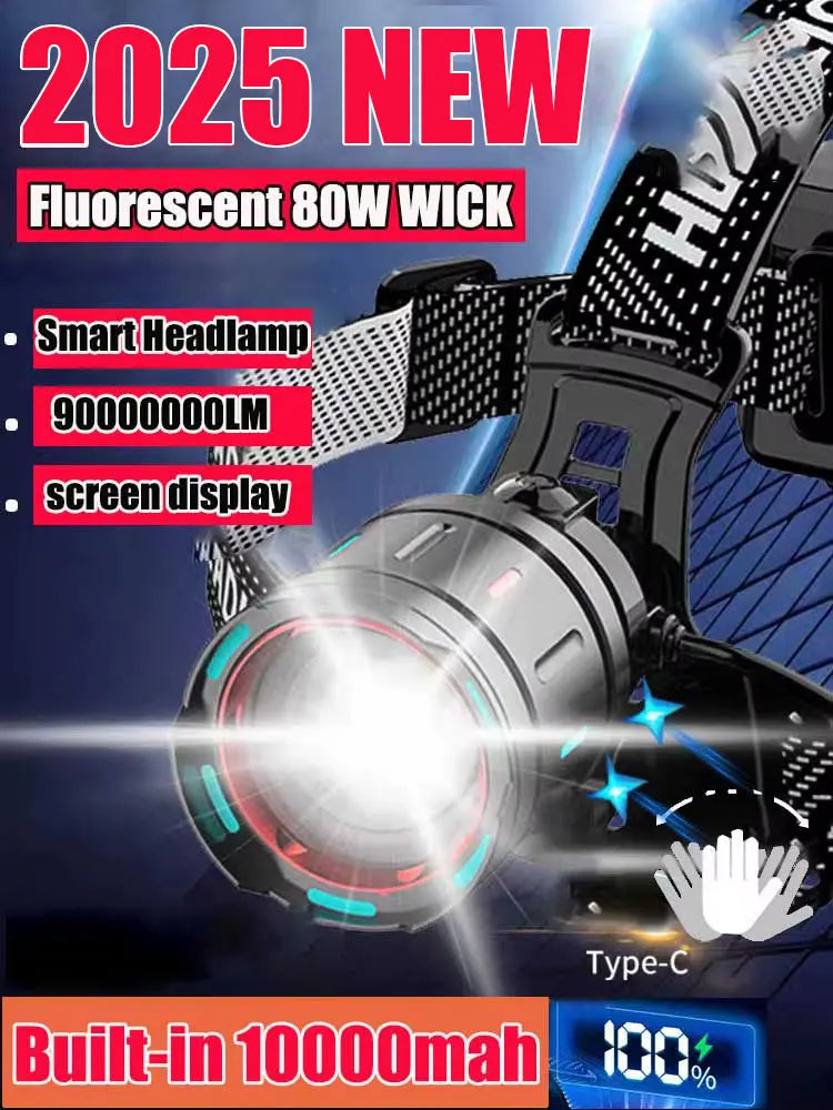 100000LM Powerful Headlamp 1000W Led Sensor Head Flashlight High Power Headlight 18650 Rechargeable Head Lantern Fishing Camping
