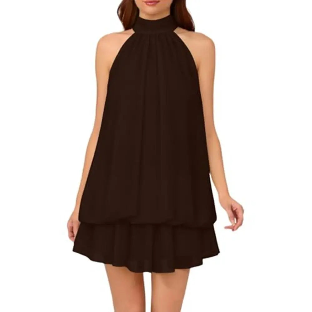 New Halter Tie Party Dress Backless Chiffon Going Out Dresses Sleeveless Ruffle Brunch Outfits for Women
