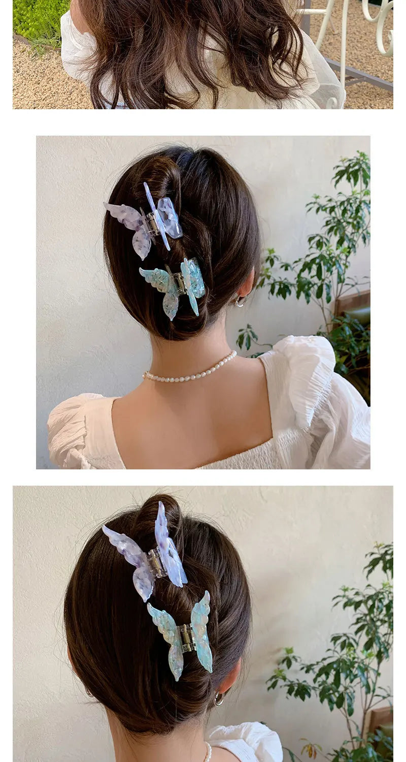 New Gradient Colorful Butterfly Hair Claw for Women French Retro Acetic Acid Hair Clip Fashion Headwear Hairpin Hair Accessories