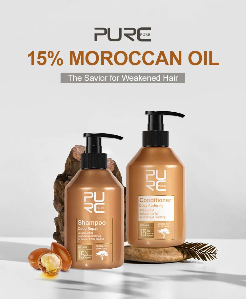PURC Morocco Argan Oil Shampoo Conditioner Set Amino Acid Keratin Smoothing Repair Damaged Hair Treatment Sulfate-Free Hair Care
