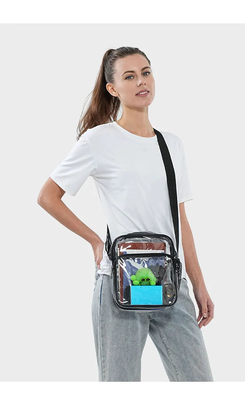 TINYAT Women Lightweight Mesh Strap Transparent PVC Bags Put Lost Headphone Jack Umbrella Cell Phone 9.7 inch iPad For Concerts
