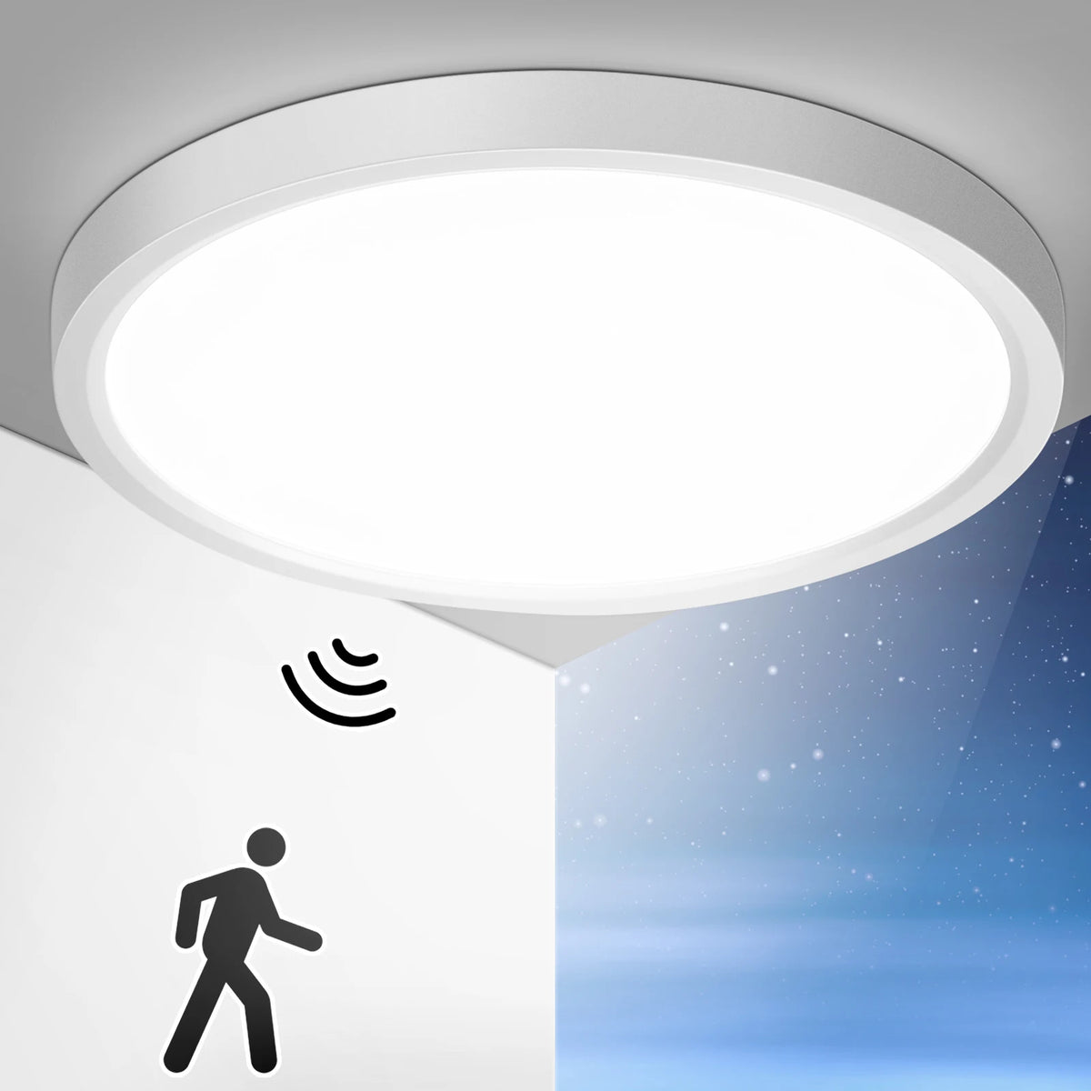 24W LED Ceiling Light with Motion Sensor, 2400LM, 30cm Round Ultra-Thin, 4000K for Hallway, Balcony, Indoor