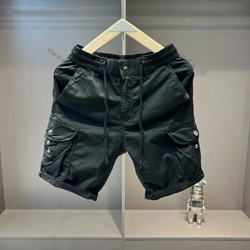 Summer Tooling Shorts Men's Casual Multi-pocket Loose Elastic Pure Cotton Five-point Medium Pants Outer Wear