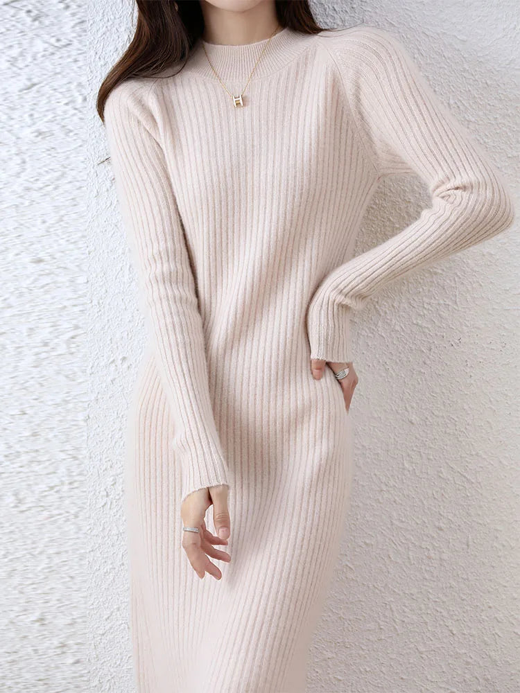 Cashmere Sweater Womens Dresses 100% Merino Wool Autumn Winter New Elegant Knitted Long Dress Female Casual Warm Skirts Vestidos