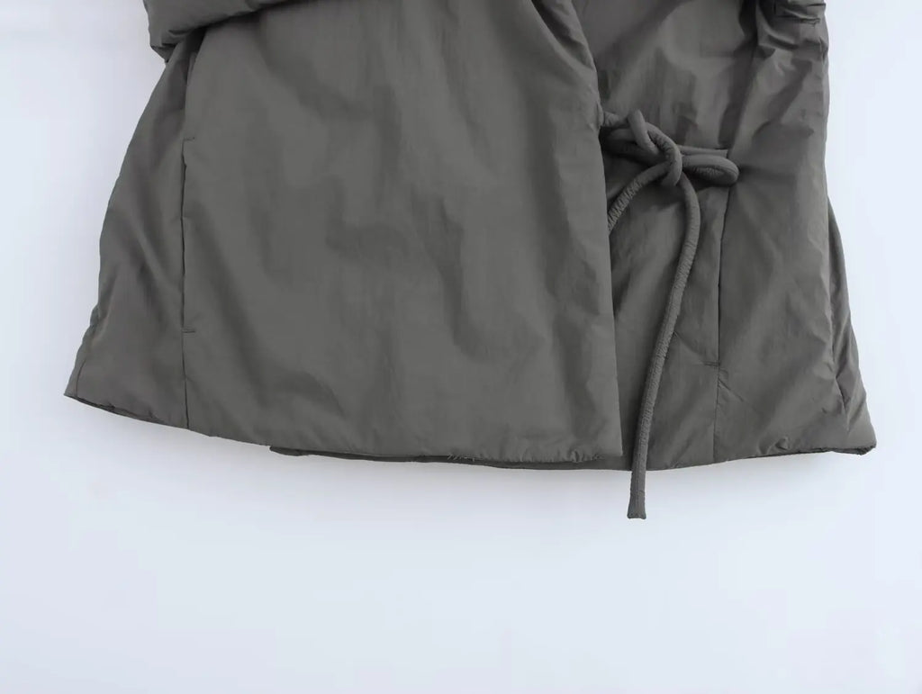 Fashion Lace Up Padded Cotton Jacket Women 2025 Winter Casual Loose Parkas Coat Vintage Outwear Female Warm Quilted Outerwears
