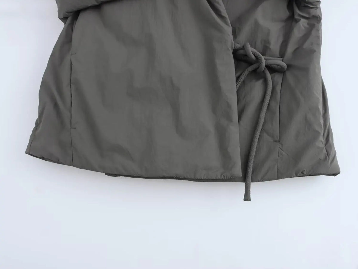 Fashion Lace Up Padded Cotton Jacket Women 2025 Winter Casual Loose Parkas Coat Vintage Outwear Female Warm Quilted Outerwears