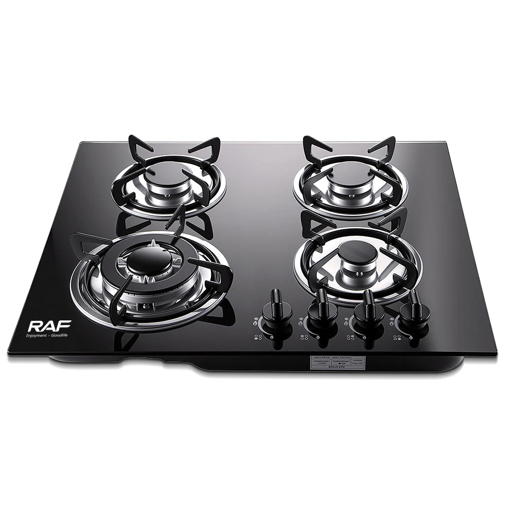 Built in Gas Stove Four Burners Tempered Glass Panel Pulse Ignition Uniform Firepower Cast Iron Support for Modern Kitchens