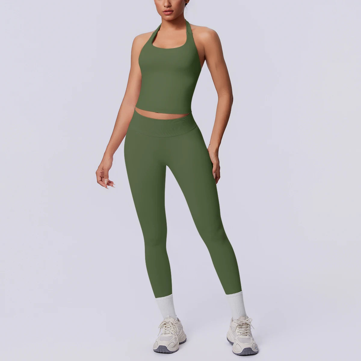 2PCS Woman Yoga Set Solid Color Sexy Fitness Top Summer Gym Workout High Stretch Female Pants Sports Fitness Clothing Yoga Set
