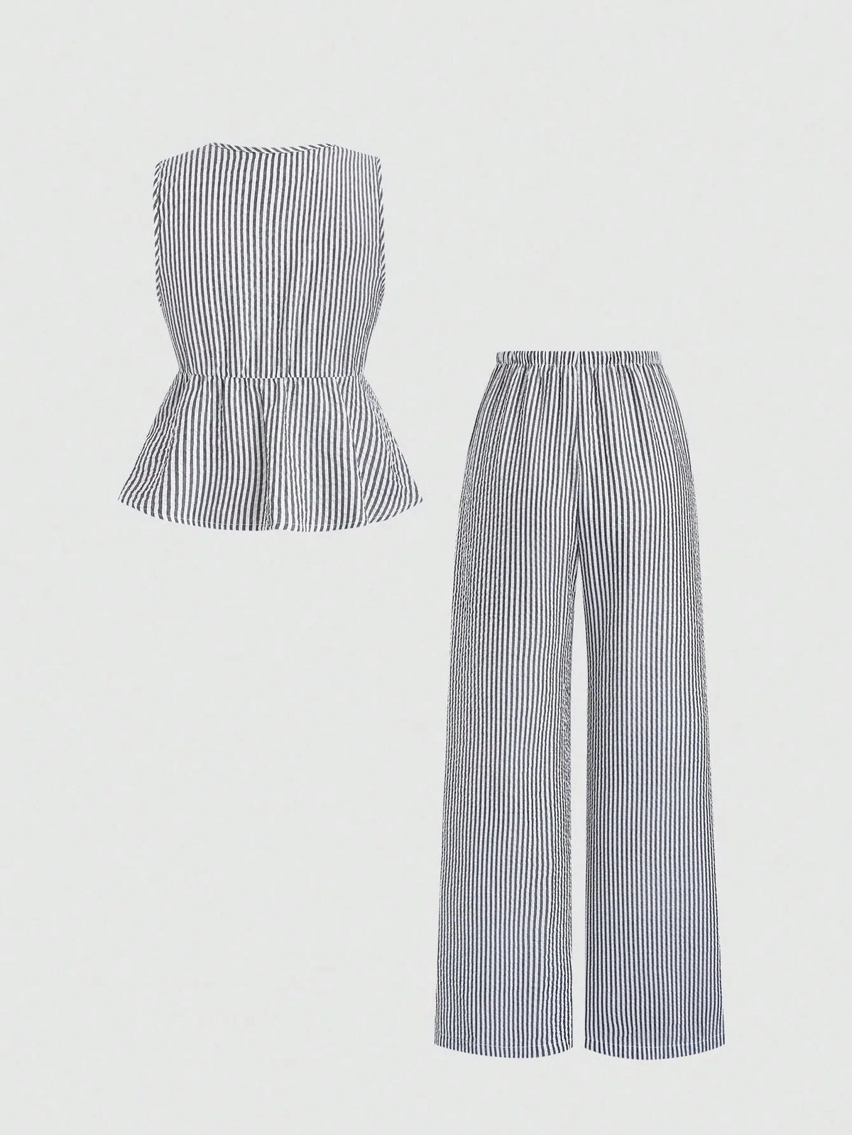 Summer Solid Color Tie Pants Set Stripe Casual Sweet Versatile Loose Comfortable Vacation Daily Two Piece Set