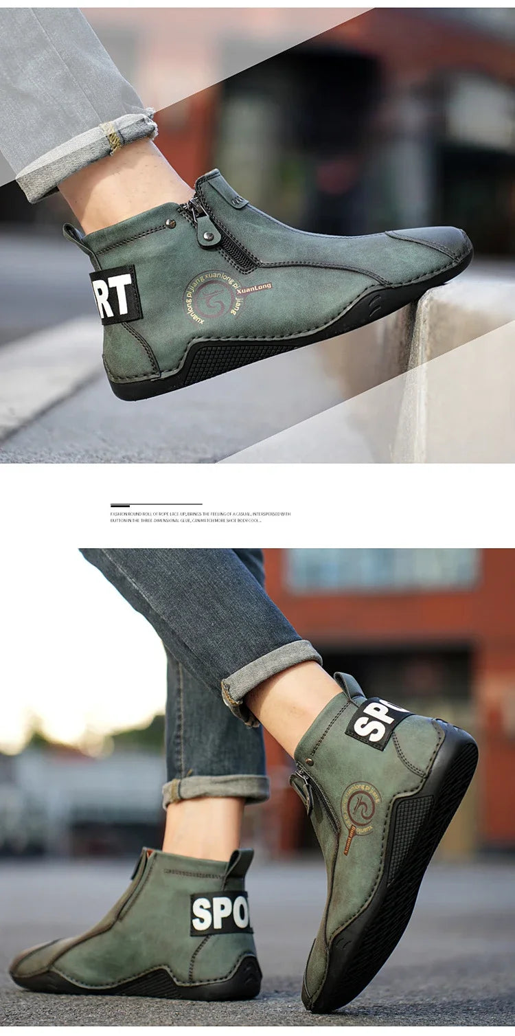 Autumn and Winter New Men's Short Boots  British Classic Retro Flat Bottom Cotton Shoes Outdoor Business Sports Casual Shoes
