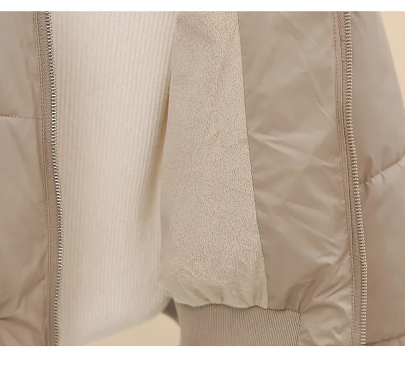 American Waistedn Big Fur Collar Hooded Short Cotton Coat for Women Winter New Fashionable Hat Detachable Casual Slimming Jacket