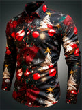 Gift Christmas Tree Print Men's Long Sleeve Shirt Urban Street Men's Fashion Christmas Shirt Autumn And Winter Casual Mens Shirt