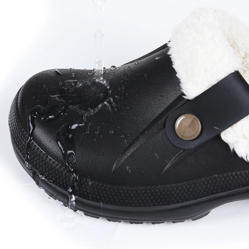 Evshine Warm Winter Man Slippers Antislip Waterproof Men Slippers Warm Comfy Clogs Fuzzy Fur Shoes Classic Plush Bedroom Slipper