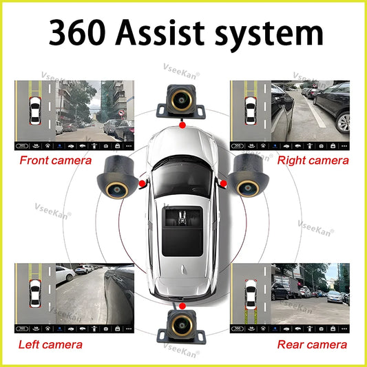 3D AHD1080P 360 Car Camera Panoramic Surround View Right Left Front Rear 4 Cameras for Android Auto 360APP Golden lens fisheye
