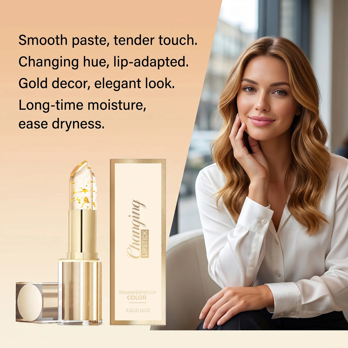 Gold Foil Color Changing Lipstick Hydrating PH Adjusting Lip Tone Long Lasting Moisturize Crystal Transparent Lip Balm Lip Gloss