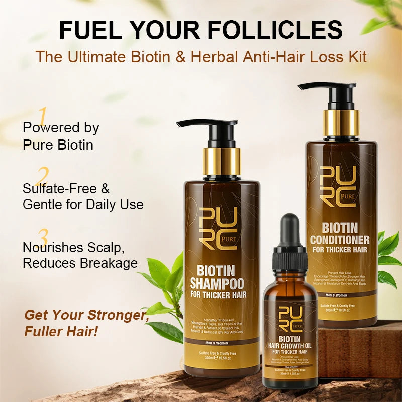 PURC Biotin Hair Growth Oil Shampoo Conditioner Sets Smoothing Anti-Hair Loss Scalp Treatment Hair Care Products for Men Women