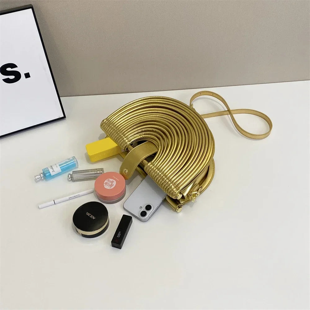 Luxury Evening Clutch Purses For Women 2026 Golden Noodle Half Moon Crossbody Bag Wedding Dinner Party Luxury Designer Handbags