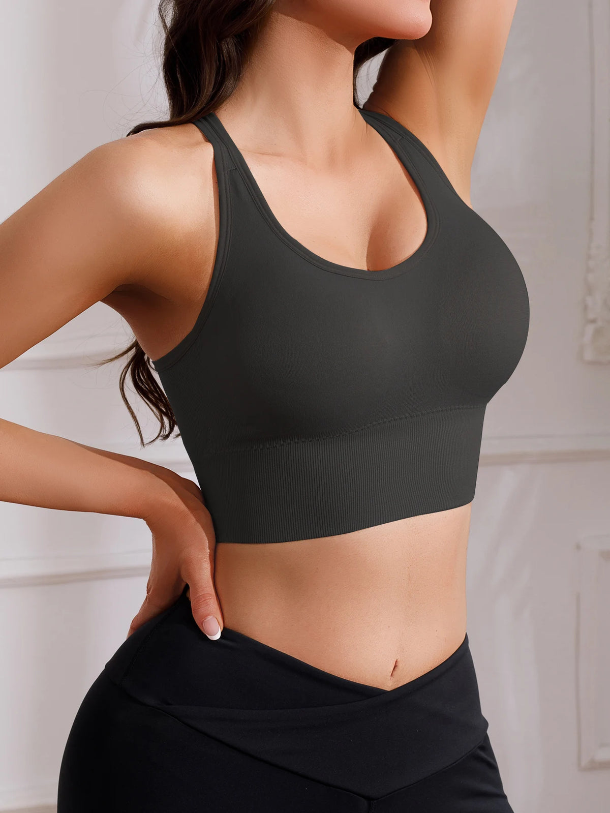 Women's Seamless Sports Bra, High Support Workout Running Vest, Yoga Gym Fitness Top, Wirefree Side Support Backless Crop Top
