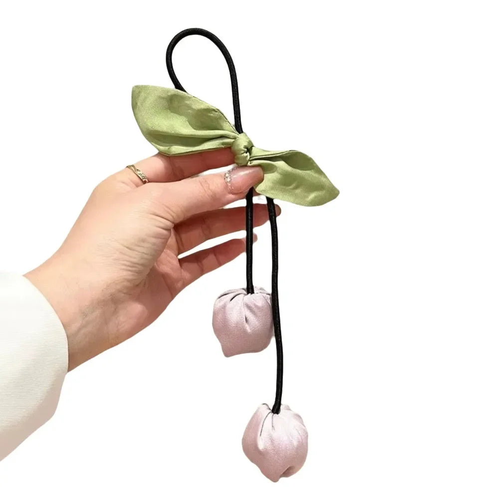 Sweet Tassels Tulip Hair Rope Cloth Bowknot Flower Hair Ring Hair Accessories Headdress Elastic Hair Band Women