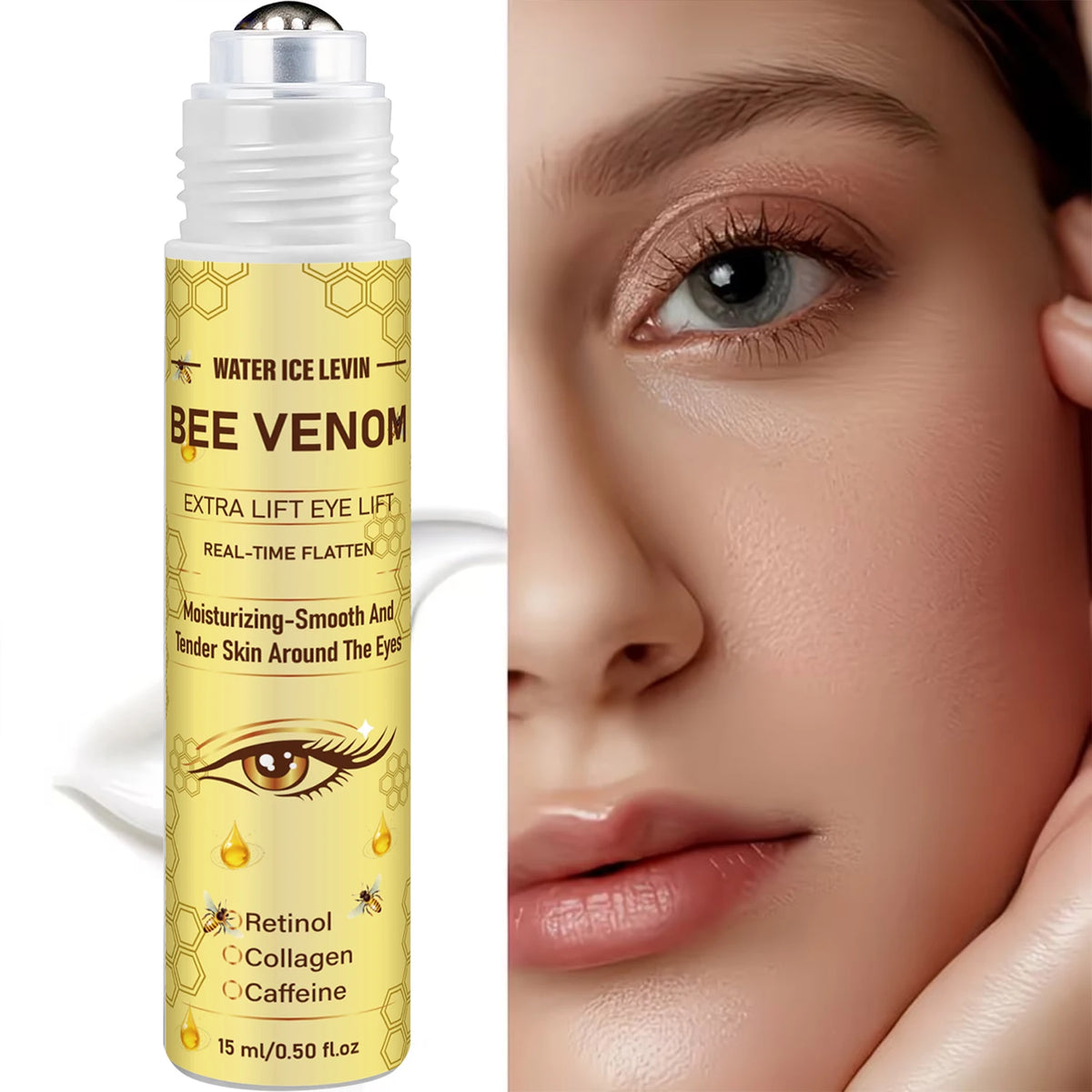 Bee Venom Roll‑on Eye Cream Retinol Collagen Caffeine Real‑Time Flatten Tightening Brightening Moisturizing Eye Treatment 15m