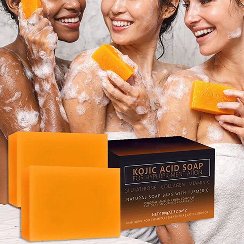 Kojic Acid Soap Turmeric Vitamin C Retinol Shea Butter Olive Oil Hyaluronic Acid Daily Facial Body Cleansing Natural Soap Bar