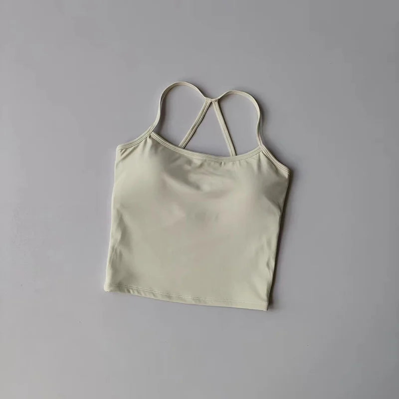 Yoga 2Pcs Women Naked Skin Set Thin Strap Beauty Back Tank High Waist Butt Lift Shorts Soft Breathable Gym Fitness Outfit