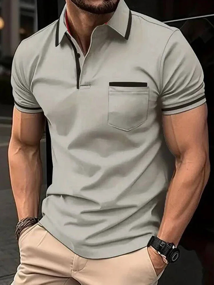 Fashionable men's casual solid-color short-sleeved top, men's lapel short-sleeved T-shirt, casual and fashionable solid-color sh