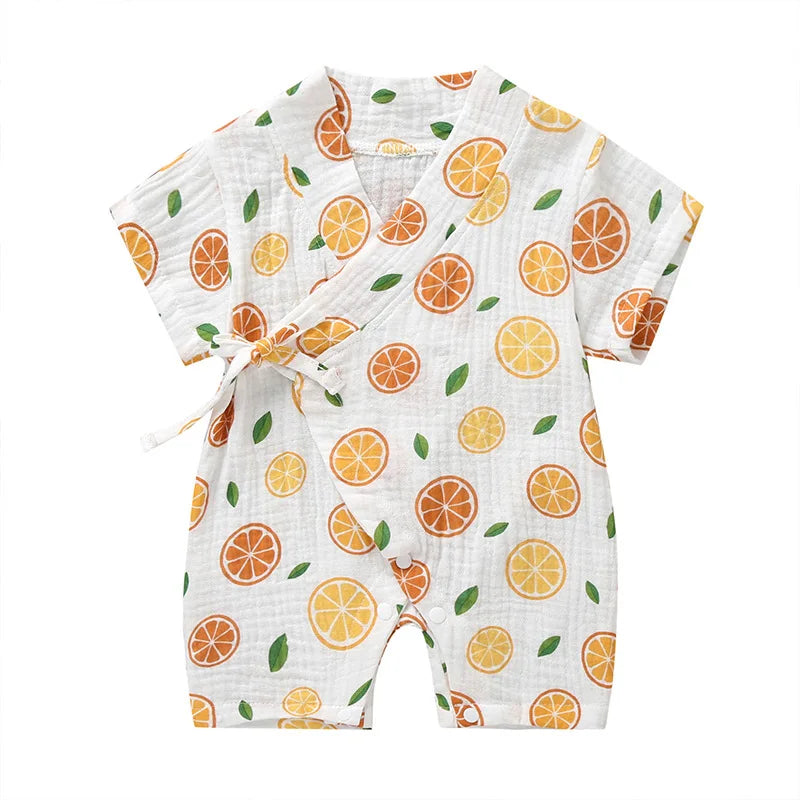 0-18M Summer Baby Girl Boys Clothing  Rompers Jumpsuit Short-sleeved Floral Print  Cute Soft Newborn Infant Baby Kimono Playwear