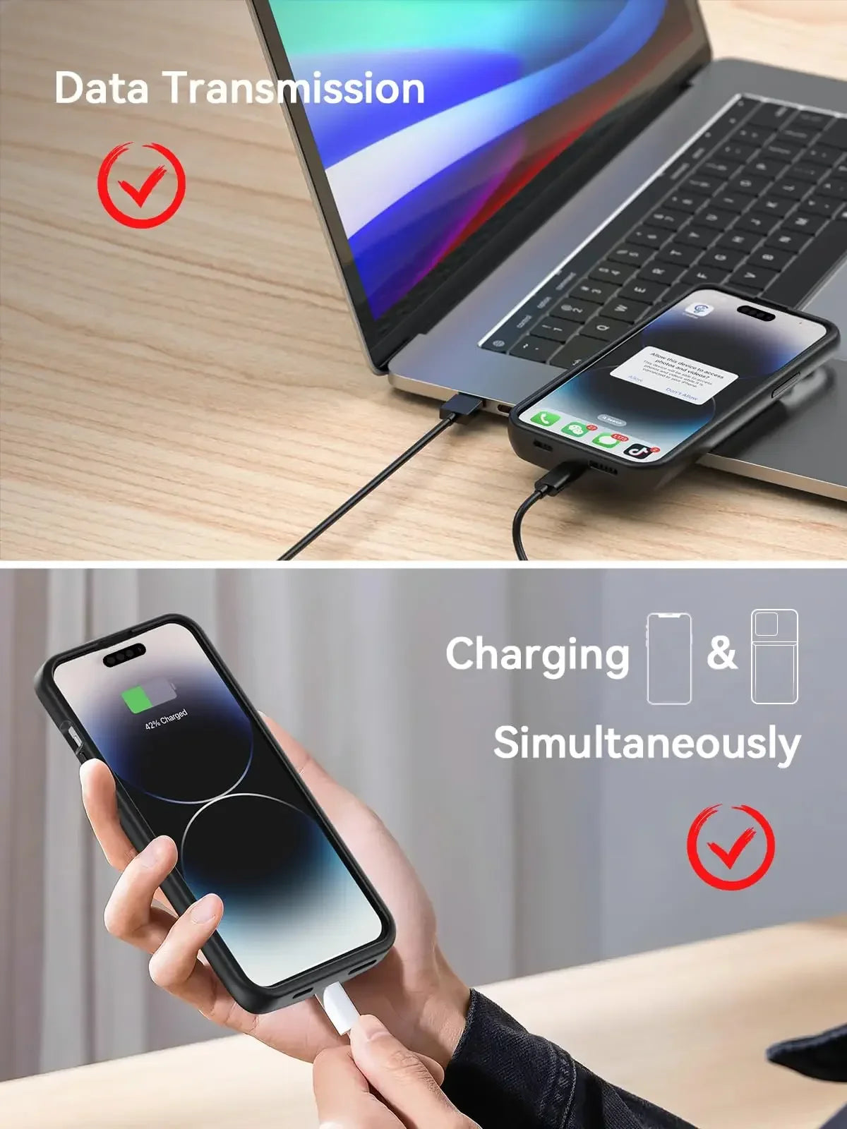 NEWDERY 4800mAh Battery Charger Case for iPhone 12 13 14 15 Pro Max/12mini/13mini Power Case Portable Charging Power Bank Cover