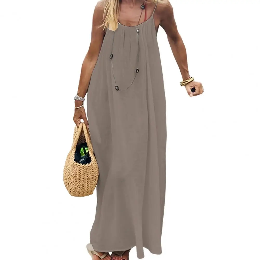 Women's Backless Cami Dress Summer Casual Sleeveless Boho Beach Maxi Dress Spaghetti Strap Vacation Long Sundress with Back Tie