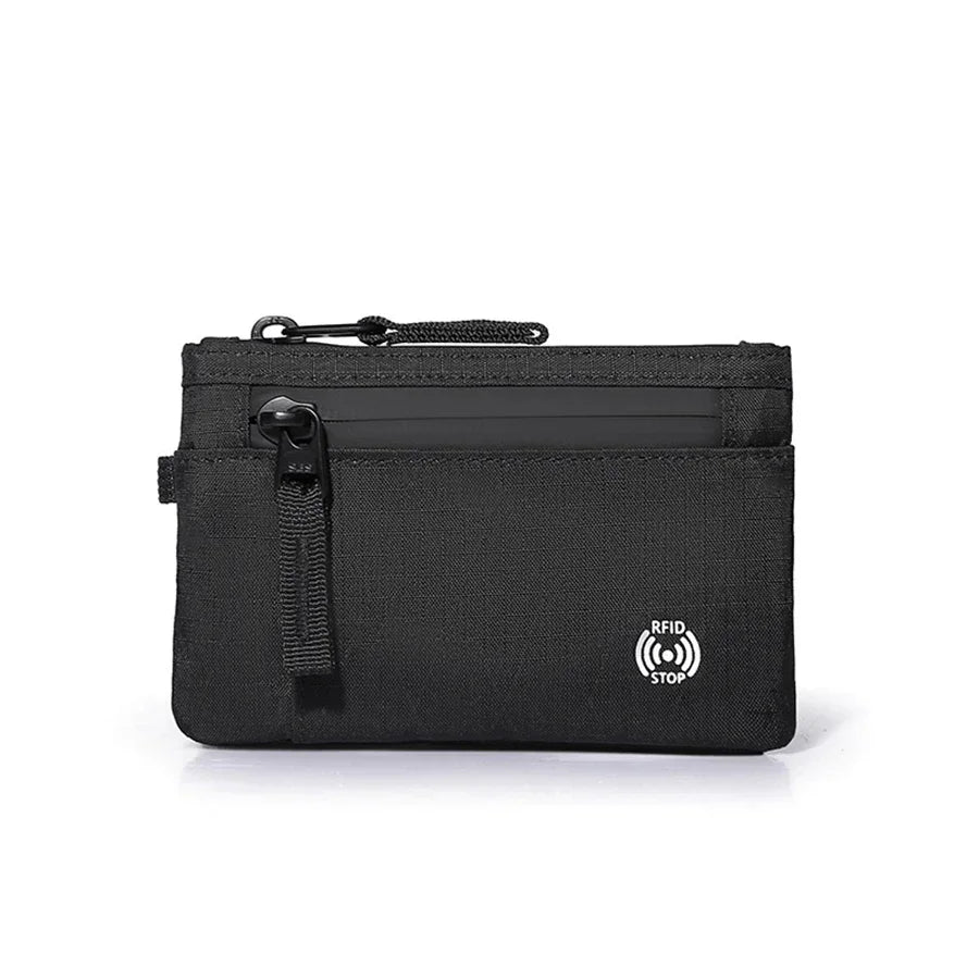 RFID Blocking Mini Travel Wallet Anti‑Scan Card Pouch with Keychain, Portable Coin Purse for Travel Daily Use Slim Light