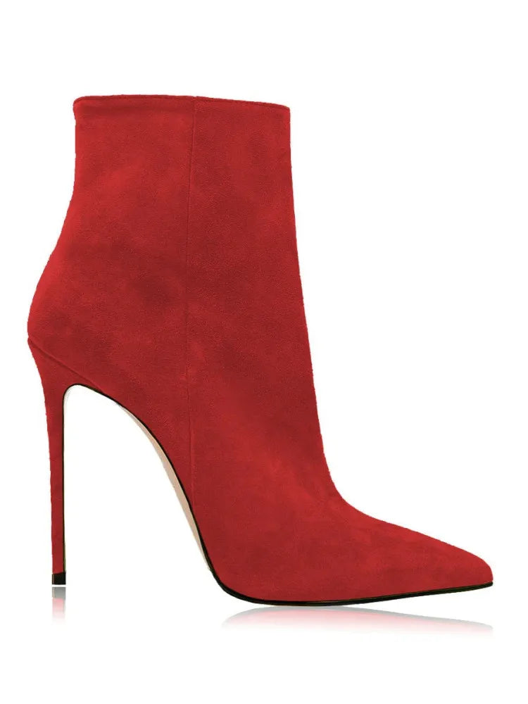 2025 Pointed High-heeled Short Boots Suede Fashion Runway Ladies Autumn and Winter 35-46 Plus Size Women Ankle Boots