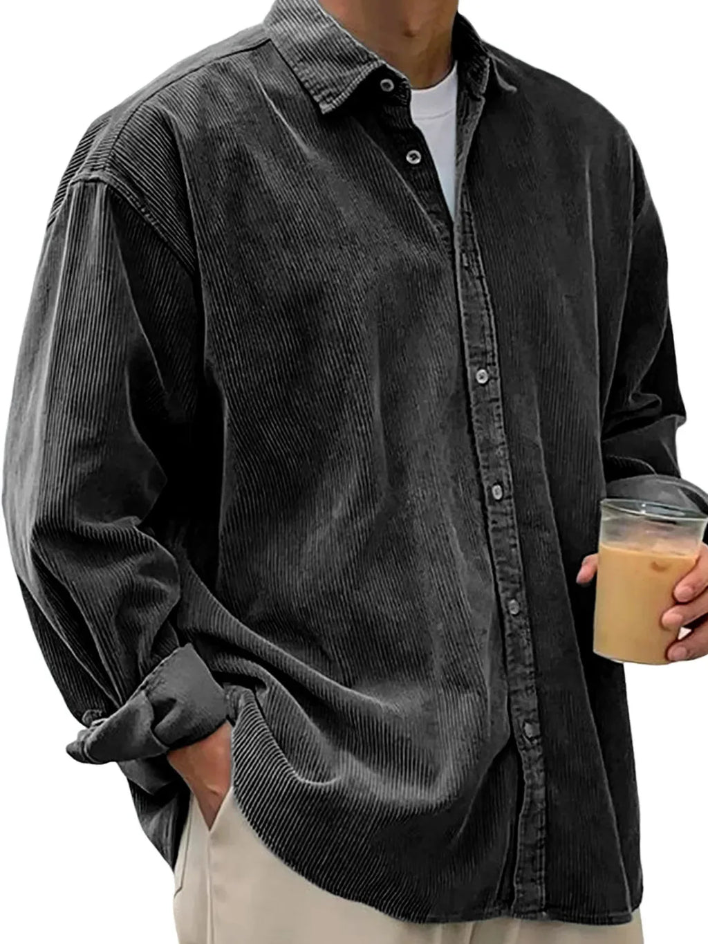 New Corduroy Shirt Men Long Sleeve Trendy Casual Loose Thick Autumn Winter Shacket Male Outerwear