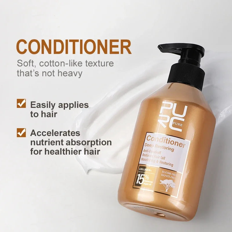 PURC Morocco Argan Oil Shampoo Conditioner Set Smoothing Nourishing Repair Damaged Frizz Hair Scalp Treatment Hair Care