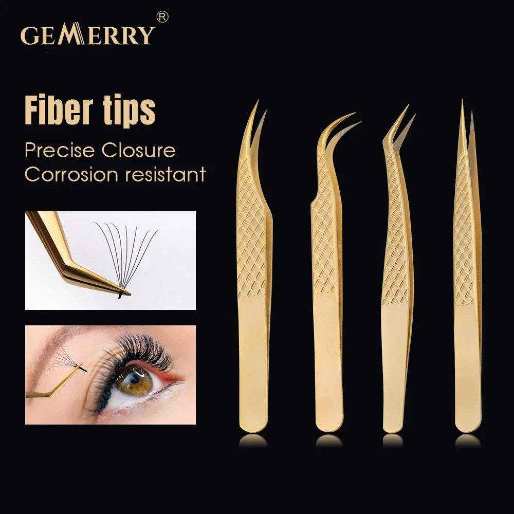 Fadvan Tweezers for Lashes Extension Fiber Tips Stainless Steel Makeup Tweezers Anti-static Free Print Your Logo
