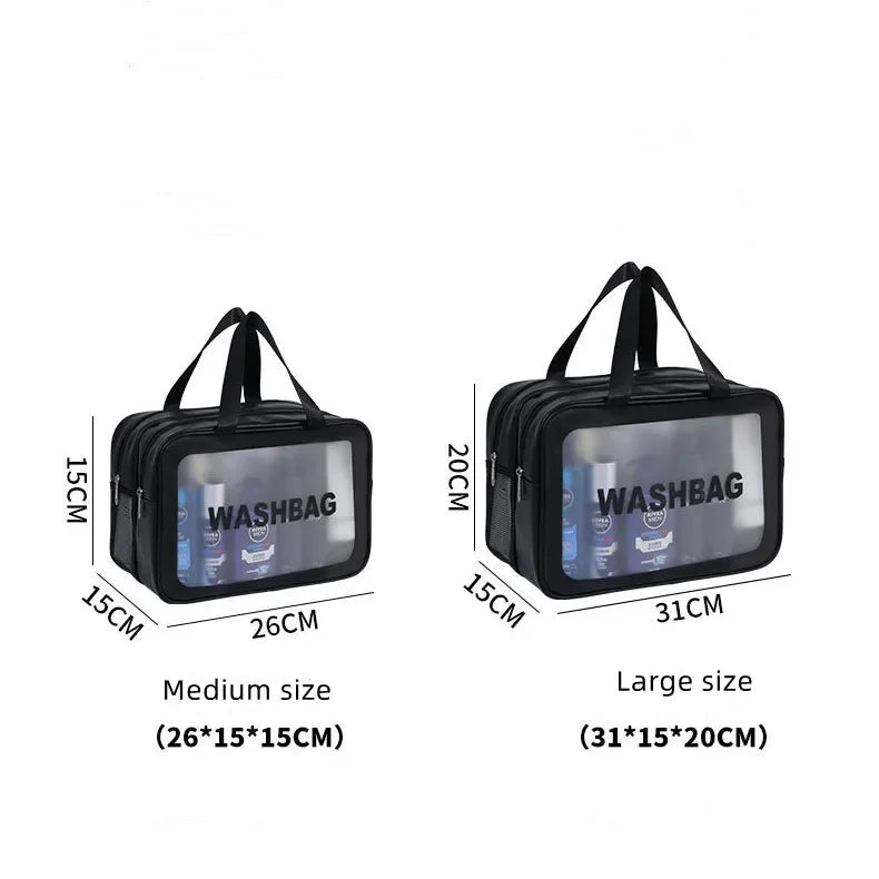 Dry-Wet Separation Double Transparent PU Makeup Bag Portable Washing Bag Cosmetic Storage Bag Travel Fitness Swimming Essentials