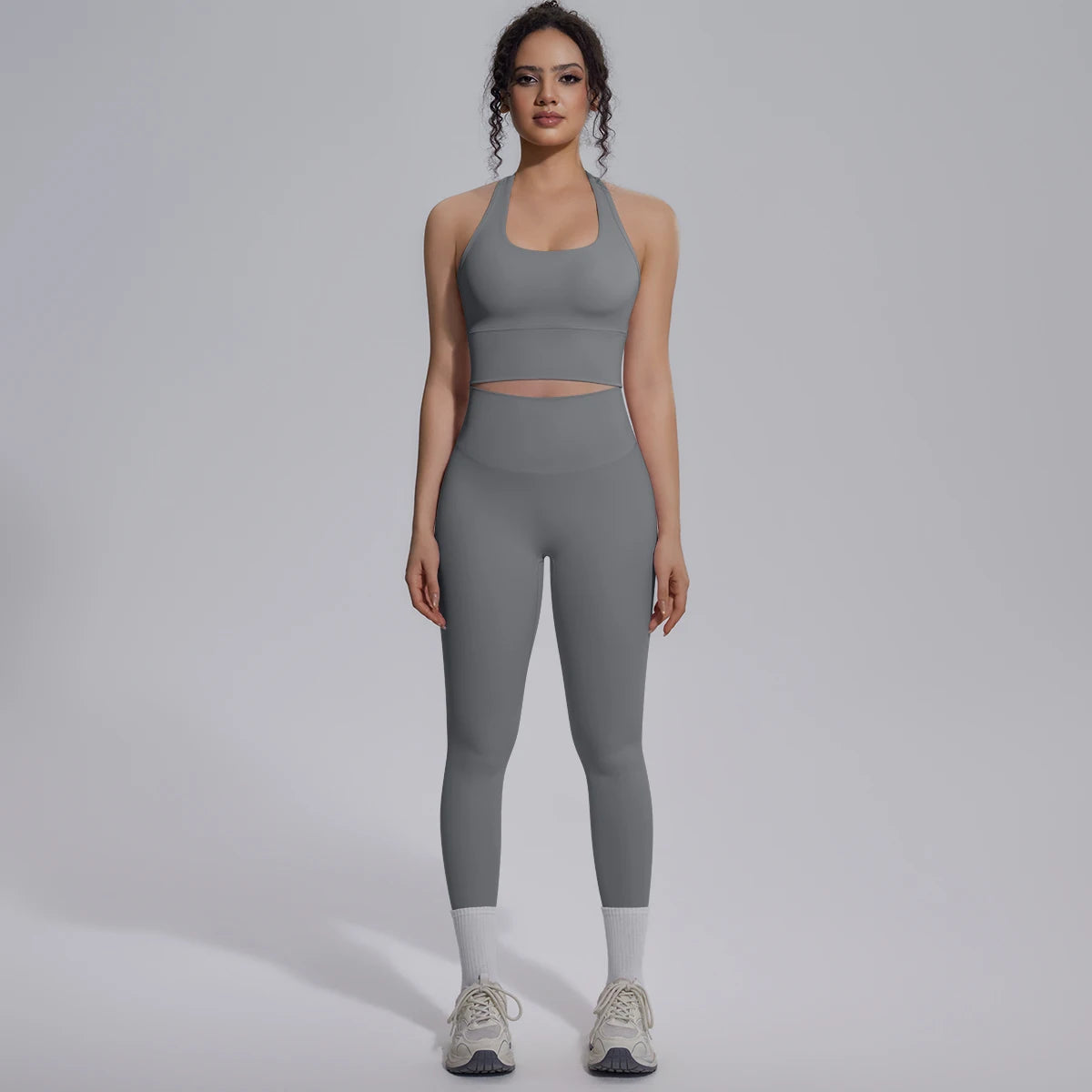 Rooftrellen New Women's Two-piece Set Fitness Sports Solid Color Yoga Set Summer Quick Drying Legging Pants Gather I-shaped Vest