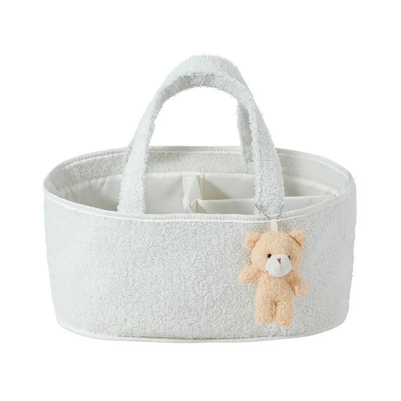 Customized Name Baby Diaper Bags Storage Basket with Bear Pendant Nursery Organizer Basket Storage for Baby Stuff Mom Nappy Bag